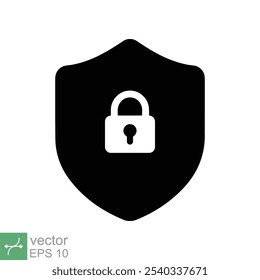 Shield and lock icon. Simple flat style. Secure, safe, computer protect, safety, web privacy concept. Vector illustration symbol isolated on white background. EPS 10.