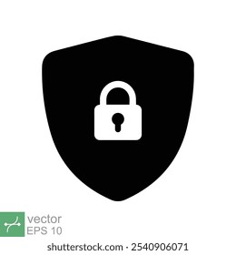 Shield and lock icon. Simple flat style. Secure, safe, computer protect, safety, web privacy concept. Vector illustration symbol isolated on white background. EPS 10.