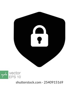 Shield and lock icon. Simple flat style. Secure, safe, computer protect, safety, web privacy concept. Vector illustration symbol isolated on white background. EPS 10.