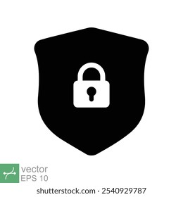 Shield and lock icon. Simple flat style. Secure, safe, computer protect, safety, web privacy concept. Vector illustration symbol isolated on white background. EPS 10.