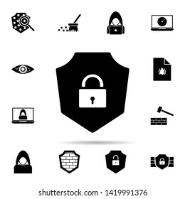 shield and lock icon. Universal set of hacker for website design and development, app development