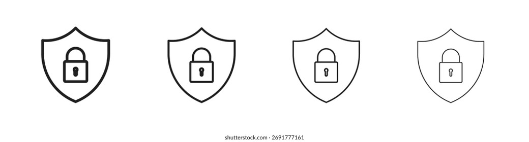 Iconos de bloqueo de escudo ilustraciones colección sobre fondo blanco. Gráficos de Vector perfecto de píxeles