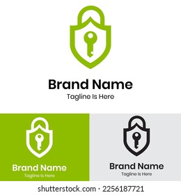 
Shield lock and key logo design
