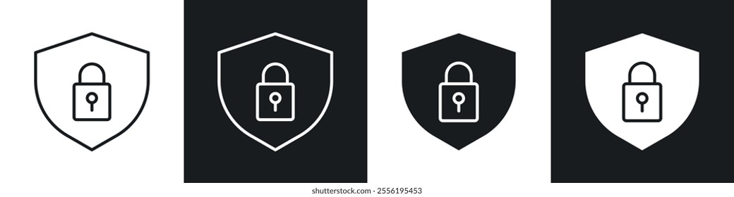 Shield lock linear icon set for app, and web design.