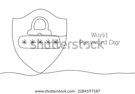 Shield, lock and password. Protection of personal data. One line drawing for different uses. World Password Day. Vector illustration