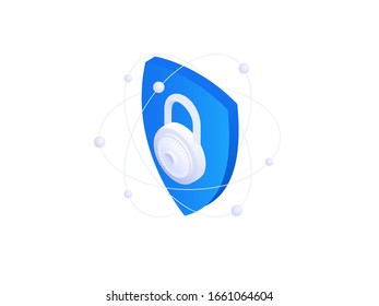 Shield with lock. Safety icon. Protect and security concept