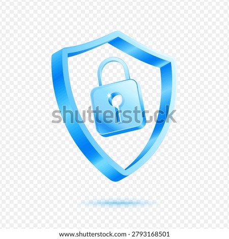 Shield Lock Security, 3D Blue Glossy Cybersecurity Protection Icon