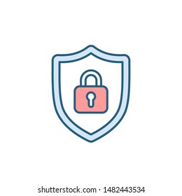 Shield with lock. Security icon concept. Isolated vector illustration on black background. 