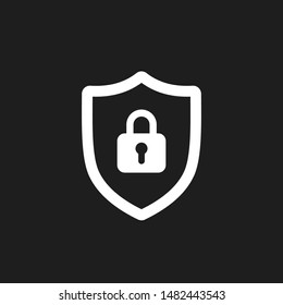 Shield with lock. Security icon concept. Isolated vector illustration on black background. 