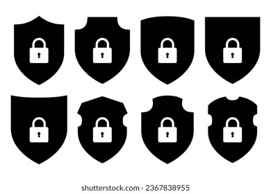 Shield with lock silhouette icon symbol set 