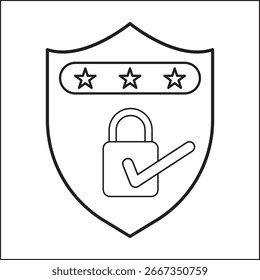 Shield with a lock and stars, symbolizing strong password security, Vector