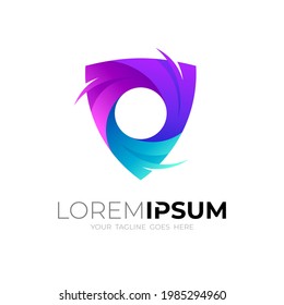 Shield logo with 3d colorful design illustration, circular icon