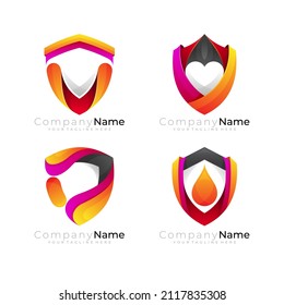 Shield logo and abstract design security, set logos