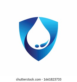 Shield logo accompanied drops of water