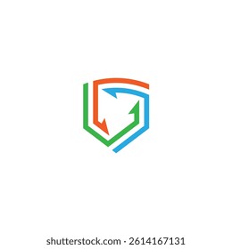 shield logo with arrow combination in colorful flat design style