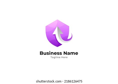 shield logo with up arrow combination in purple color gradient