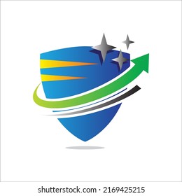 logotipo de escudo con flecha e icono de estrella para la empresa económica