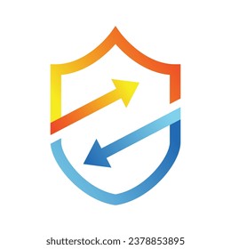 Shield logo with arrows design template on white background