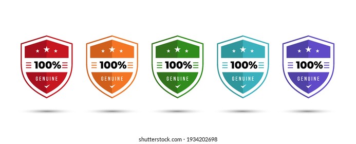 Shield Logo badge 100% genuine illustration template with stars. Get used to Security, Certified, Guarantee, Warranty, Assurance, etc. Vector illustration design template.