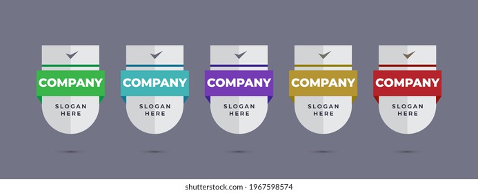 Shield logo badge design template for business company or corporate. Product certification icon, sign, banner with ribbon. Vector illustration.