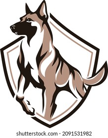 Shield Logo with Belgian Malinois (Shepherd) Dog svg