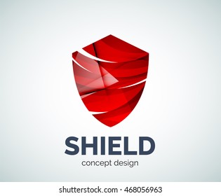 Shield logo business branding icon, created with color overlapping elements. Glossy abstract geometric style, single logotype