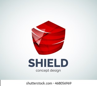 Shield logo business branding icon, created with color overlapping elements. Glossy abstract geometric style, single logotype