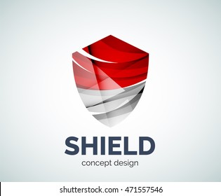 Shield logo business branding icon, created with color overlapping elements. Glossy abstract geometric style, single logotype