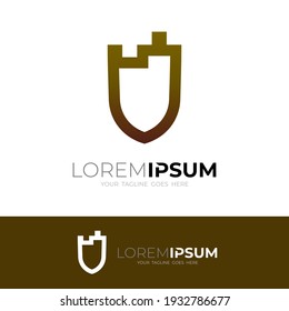 Shield logo and castle design combination, simple style logos