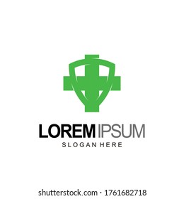shield logo and clinic, health, care, medical, cross sign vector template