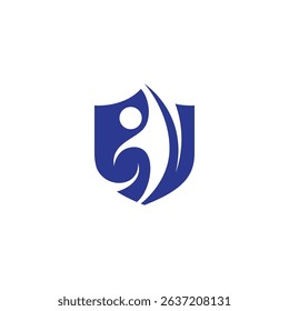 shield logo with combination of abstract people reaching out in flat design style