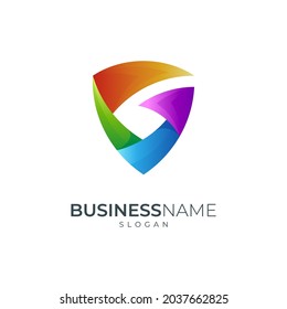 Shield logo combination with leaf shape