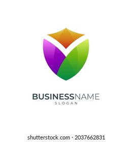 Shield logo combination with leaf shape