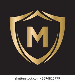Shield Logo Combine With Letter M Vector Template