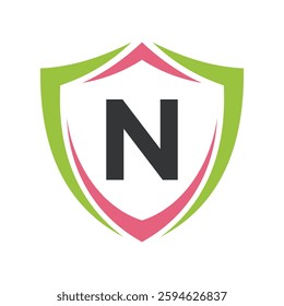Shield Logo Combine With Letter N Vector Template