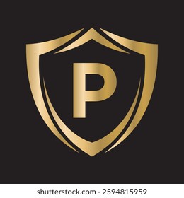 Shield Logo Combine With Letter P Vector Template