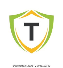 Shield Logo Combine With Letter T Vector Template