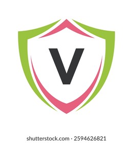Shield Logo Combine With Letter V Vector Template