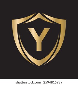 Shield Logo Combine With Letter Y Vector Template