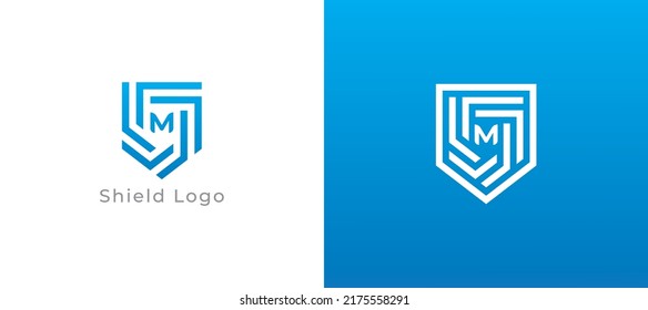 Shield Logo Concept sign icon symbol Design with Letter M. Vector illustration logo template