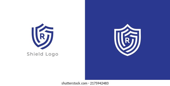 Shield Logo Concept sign icon symbol Design with Letter R. Vector illustration logo template