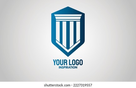 Shield logo concept vector design idea template. Security and protector symbol icon. Architech construction building pillars solutions idea.