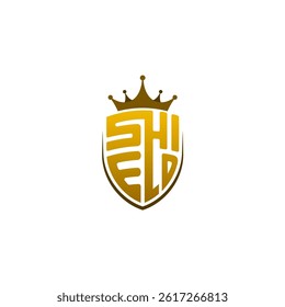 Shield logo and crown design combination, gold color