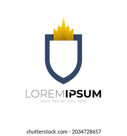 Shield logo with crown design, simple icons