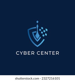Shield logo with data center, suitable for communication, technology, computer, connection etc business.