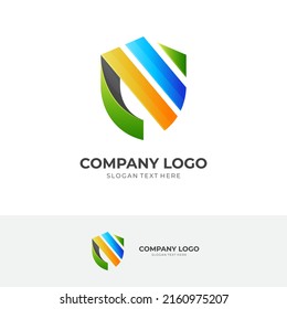 shield logo design with 3d colorful style