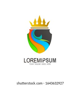 Shield logo design abstract and crown icon template