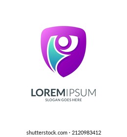 combinación de diseño de logotipo de escudo con forma de personas