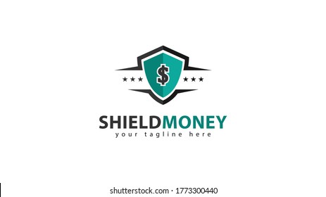 Shield logo design combined with a dollar symbol of money. vector