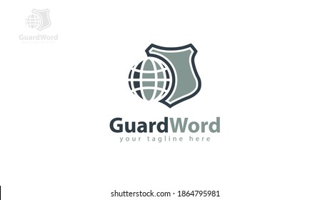Shield logo design combined with globe. You can use it for world protection logos. Vector
